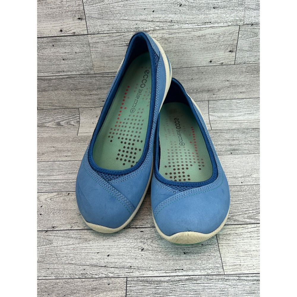 ECCO Biom Lite Blue Leather Ballet Flats Sporty Slip On Shoes Women Sz EU 36